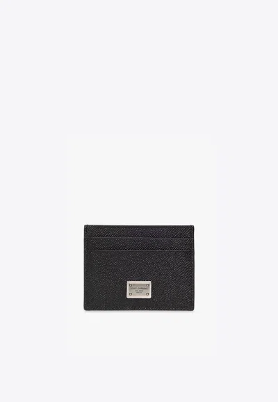 Dolce & Gabbana Logo Plaque Grained Leather Cardholder In Black