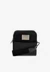 Dolce & Gabbana Logo Plaque Grained Leather Messenger Bag In Black