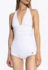 Dolce & Gabbana Plunge-neck Swimsuit In White