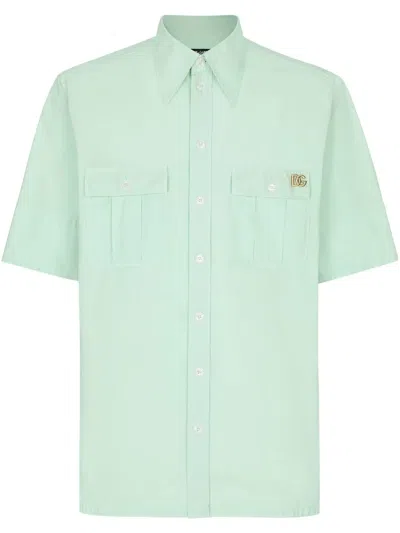 Dolce & Gabbana Logo-plaque Hawaii Shirt In Green