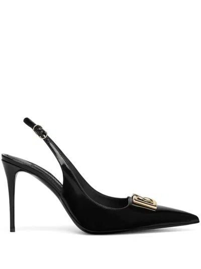 Dolce & Gabbana Logo-plaque Heeled Slingback Pumps In Black