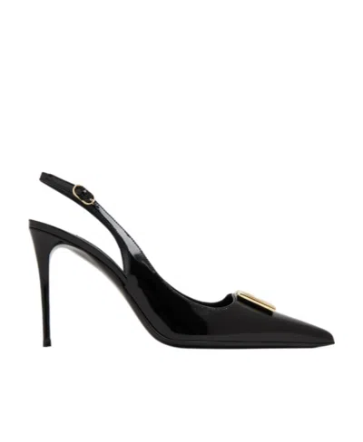 Dolce & Gabbana Logo-plaque Heeled Slingback Pumps In Black
