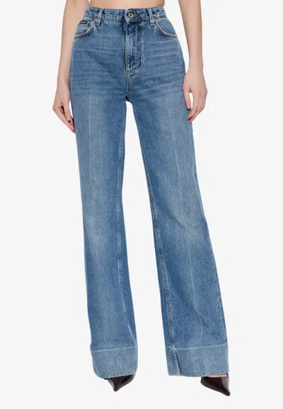 Dolce & Gabbana Logo Plaque High-rise Straight Jeans In Blue