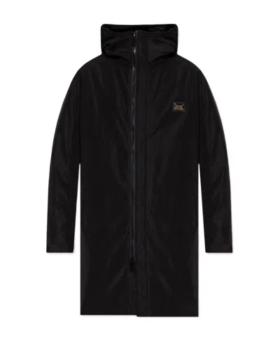 Dolce & Gabbana Logo-plaque Hooded Coat In Black