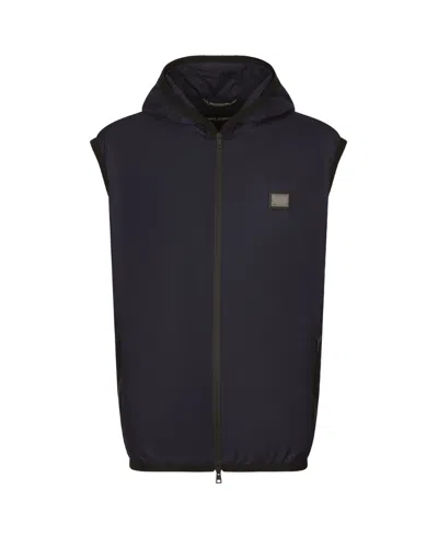 Dolce & Gabbana Logo-plaque Hooded Gilet In Black