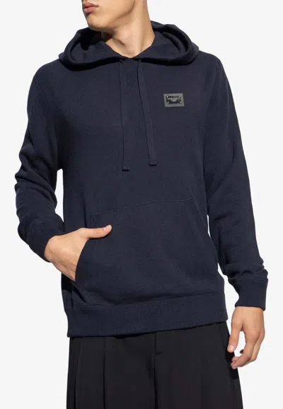 Dolce & Gabbana Logo Plaque Hooded Sweatshirt In Blue