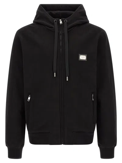 Dolce & Gabbana Logo Plaque Hoodie In Black