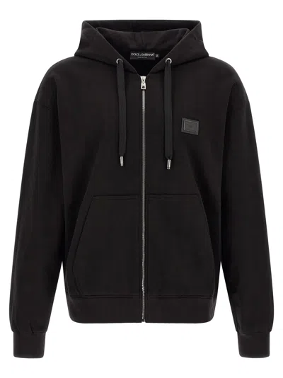 Dolce & Gabbana Logo Plaque Hoodie In Black
