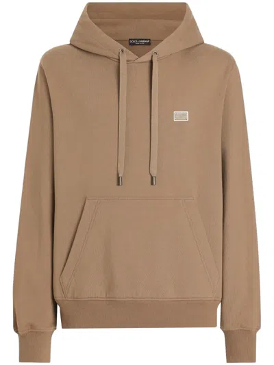 Dolce & Gabbana Logo-plaque Hoodie In Brown