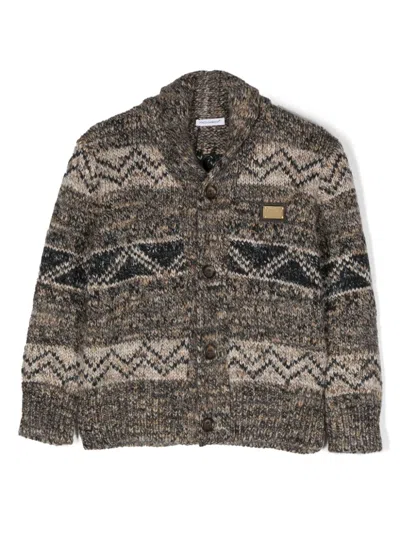 Dolce & Gabbana Kids' Logo-plaque Intarsia-knit Cardigan In Multicolor