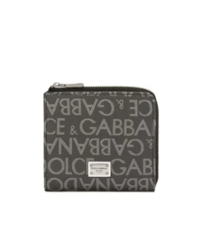 Dolce & Gabbana Logo-plaque Jacquard Wallet In Black