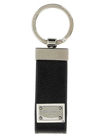Dolce & Gabbana Men Dg Logo Leather Key Ring In Black