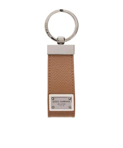 Dolce & Gabbana Dolce  Gabbana Logo Plaque Keyring In Brown
