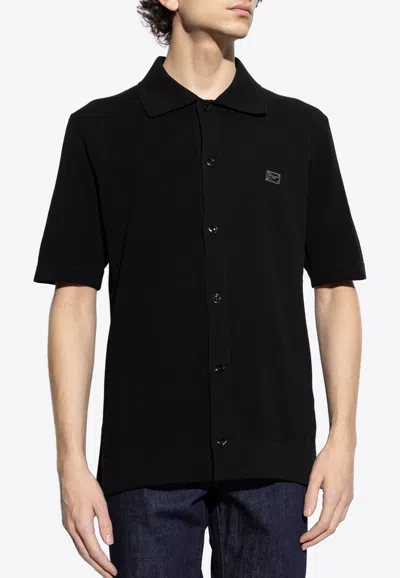 Dolce & Gabbana Logo Plaque Knit Shirt In Black