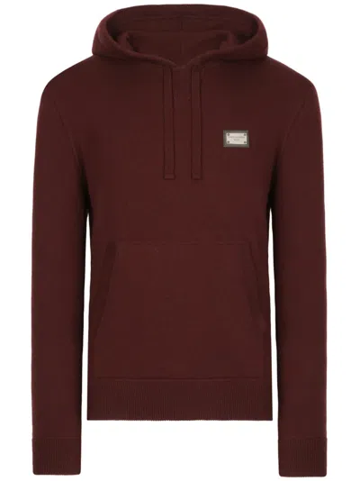 Dolce & Gabbana Logo Plaque Hooded Sweatshirt In Burgundy