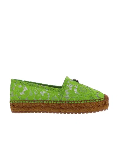 Dolce & Gabbana Logo-plaque Lace Espadrilles In Green