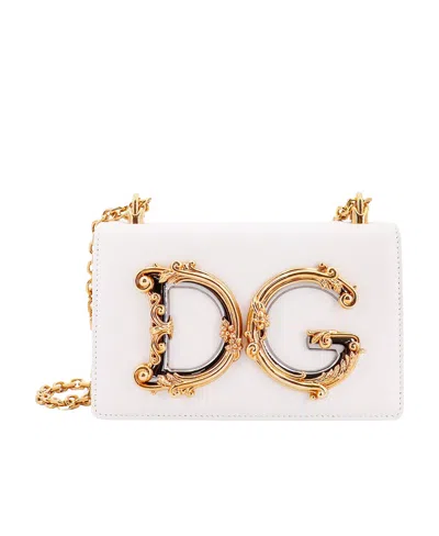 Dolce & Gabbana Logo-plaque Lambskin Crossbody Bag In White