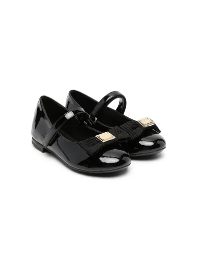 Dolce & Gabbana Kids' Logo-plaque Leather Ballerina Shoes In Black