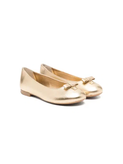 Dolce & Gabbana Kids' Logo-plaque Leather Ballerina Shoes In Gold