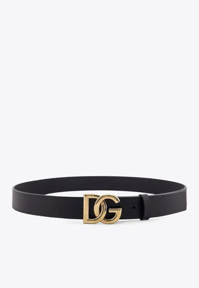 Dolce & Gabbana Logo-plaque Leather Belt In Brown