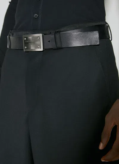 Dolce & Gabbana Logo Plaque Leather Belt In Black
