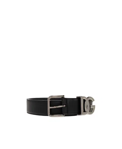 Dolce & Gabbana Logo-plaque Leather Belt In Black