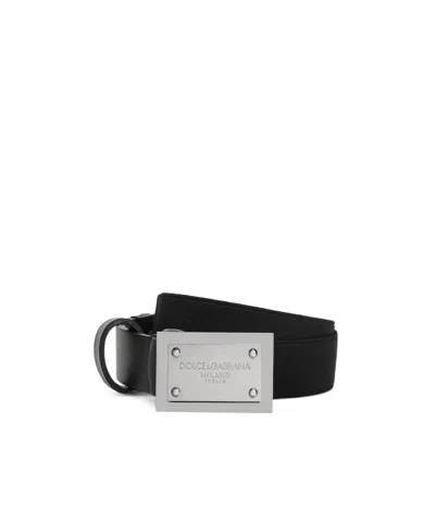 Dolce & Gabbana Calfskin Belt With Branded Tag In Black