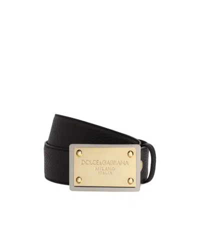 Dolce & Gabbana Logo-plaque Leather Belt In Nude