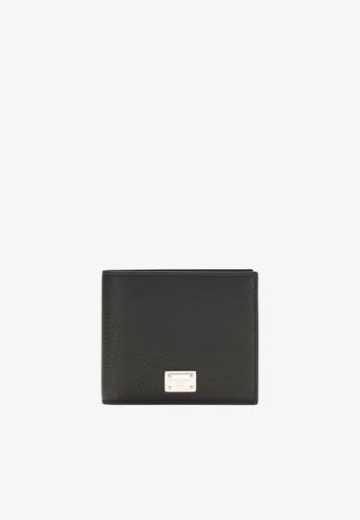 Dolce & Gabbana Logo Plaque Leather Bi-fold Wallet In Black
