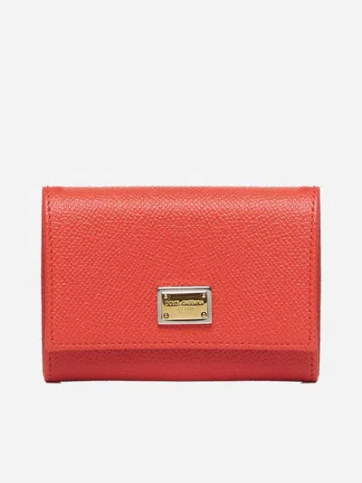 Dolce & Gabbana Tri-fold Logo Plaque Leather Wallet In Pink