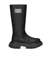 Dolce & Gabbana Logo Plaque Leather Boots In Black