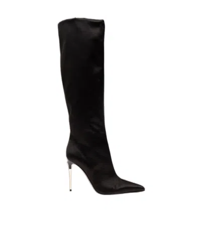Dolce & Gabbana Lollo 105 Knee-high Satin Boots In Black