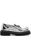 Dolce & Gabbana Logo Plaque Square-toe Loafers In Silver