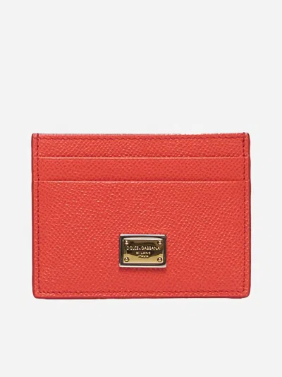 Dolce & Gabbana Tri-fold Logo Plaque Leather Wallet In Pink