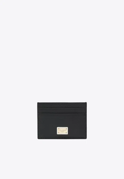 Dolce & Gabbana Logo Plaque Leather Cardholder In Black