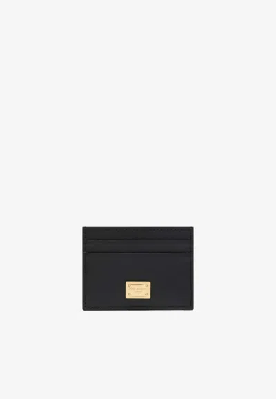 Dolce & Gabbana Logo Plaque Leather Cardholder In Black