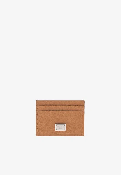 Dolce & Gabbana Logo-plaque Leather Cardholder In Brown