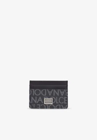 Dolce & Gabbana Logo Plaque Leather Cardholder In Gray