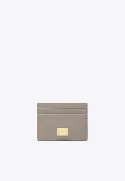 Dolce & Gabbana Logo Plaque Leather Cardholder In Sand