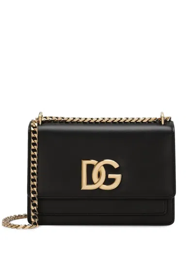 Dolce & Gabbana Logo-plaque Leather Crossbody Bag In Black