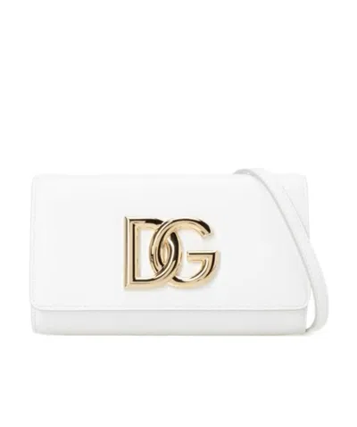 Dolce & Gabbana Logo-plaque Leather Crossbody Bag In White