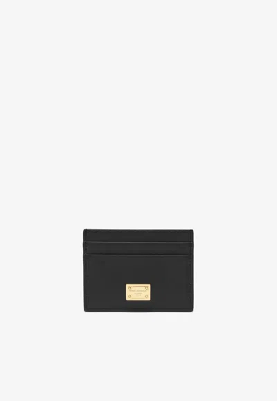 Dolce & Gabbana Logo Plaque Leather Flat Cardholder In Black
