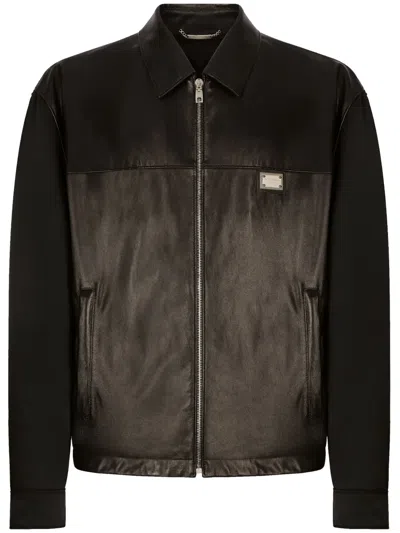 Dolce & Gabbana Zippered Lambskin Jacket Buttoned Cuffs In Black