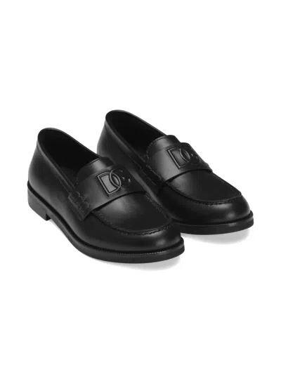Dolce & Gabbana Kids' Logo-plaque Leather Loafers In Black