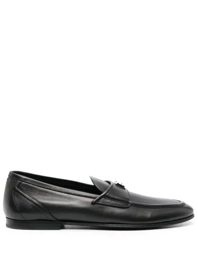 Dolce & Gabbana Logo-plaque Leather Loafers In Black