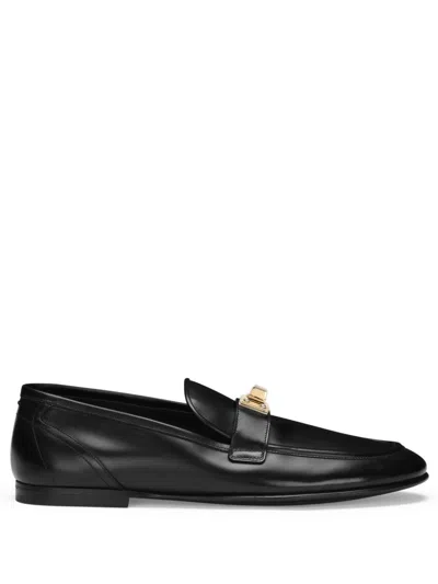 Dolce & Gabbana Logo-plaque Leather Loafers In Black