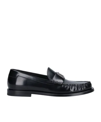 Dolce & Gabbana Logo-plaque Leather Loafers In Black