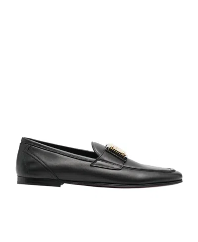 Dolce & Gabbana Logo-plaque Leather Loafers In Black