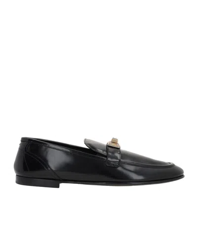 Dolce & Gabbana Logo-plaque Leather Loafers In Black