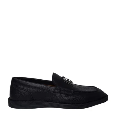 Dolce & Gabbana Logo-plaque Leather Loafers In Black